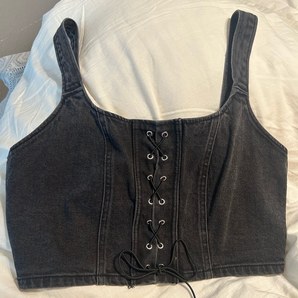 100% cotton black denim Lace-Up corset